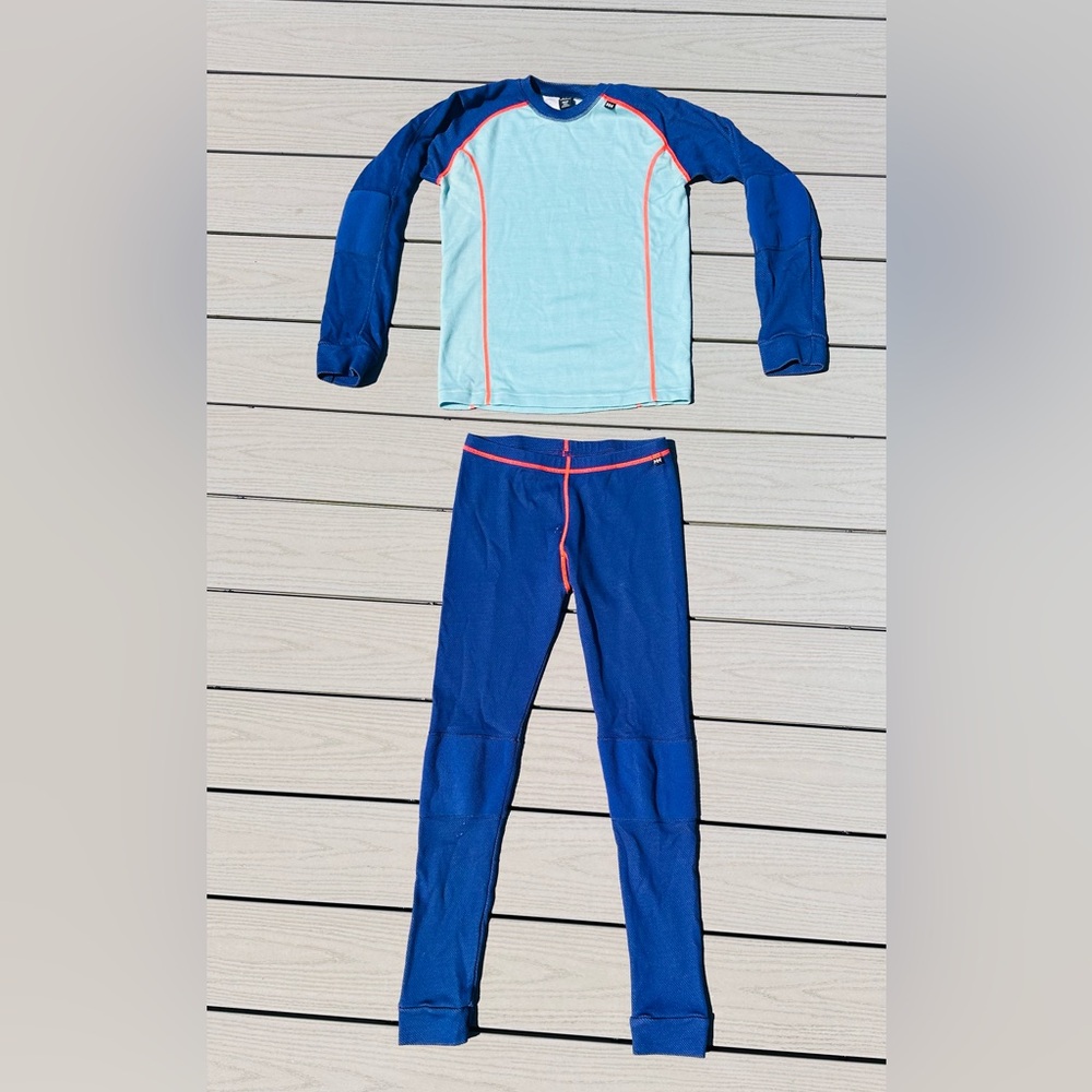 Helly Hansen Kids Blue Merino Wool Set with Coral Trim